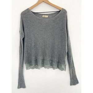 Hollister Gray Knit Long Sleeve Top with Lace Edge size XS/S Y2K